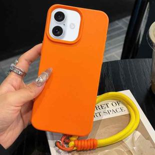 For iPhone 16 Plus Leather Texture TPU Full Coverage Phone Case with Lanyard(Orange)