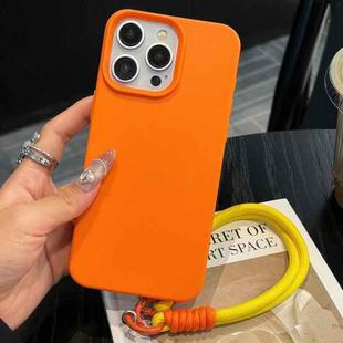 For iPhone 15 Pro Max Leather Texture TPU Full Coverage Phone Case with Lanyard(Orange)