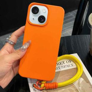 For iPhone 15 Leather Texture TPU Full Coverage Phone Case with Lanyard(Orange)