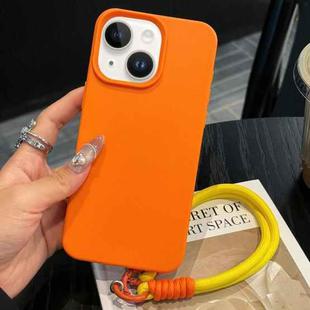 For iPhone 14 Plus Leather Texture TPU Full Coverage Phone Case with Lanyard(Orange)