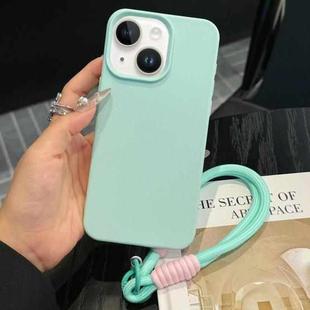 For iPhone 14 Plus Leather Texture TPU Full Coverage Phone Case with Lanyard(Green)