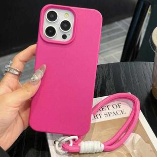 For iPhone 14 Pro Leather Texture TPU Full Coverage Phone Case with Lanyard(Rose Red)