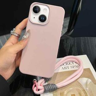 For iPhone 13 Leather Texture TPU Full Coverage Phone Case with Lanyard(Pink)