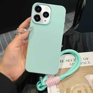 For iPhone 11 Pro Max Leather Texture TPU Full Coverage Phone Case with Lanyard(Green)