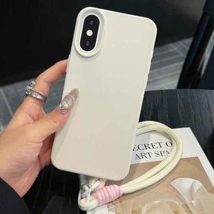 For iPhone X / XS Leather Texture TPU Full Coverage Phone Case with Lanyard(White)