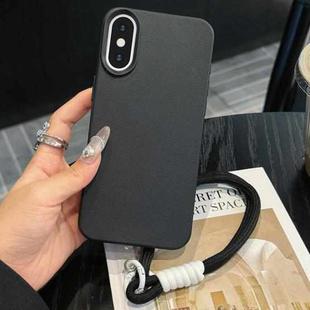 For iPhone X / XS Leather Texture TPU Full Coverage Phone Case with Lanyard(Black)