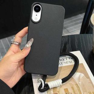 For iPhone XR Leather Texture TPU Full Coverage Phone Case with Lanyard(Black)