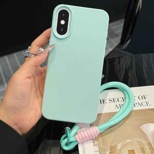 For iPhone XS Max Leather Texture TPU Full Coverage Phone Case with Lanyard(Green)