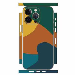 For iPhone 13 Pro Geometric Style All-inclusive PET Phone Decal Adhesive Sticker(Blue Brown)