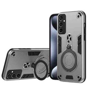 For Samsung Galaxy S24 FE 5G Metal Ring 360 Degree Rotating Holder PC Hybrid TPU Phone Case(Silver Grey)