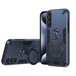 For Samsung Galaxy S25+ 5G Metal Ring 360 Degree Rotating Holder PC Hybrid TPU Phone Case(Navy Blue)