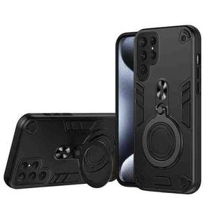For Samsung Galaxy S25 Ultra 5G Metal Ring 360 Degree Rotating Holder PC Hybrid TPU Phone Case(Black)
