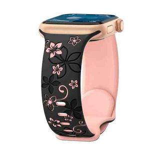 For Apple Watch SE 2023 40mm Bauhinia Two-color Embossed Silicone Watch Band(Black Pink)