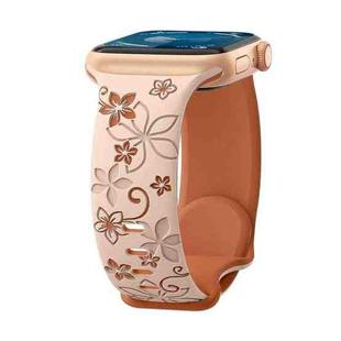 For Apple Watch Ultra 2 49mm Bauhinia Two-color Embossed Silicone Watch Band(Pink Brown)