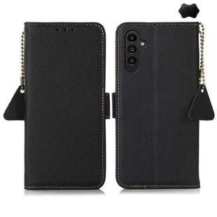 For Samsung Galaxy A16 5G Side-Magnetic TJ Genuine Leather RFID Phone Case(Black)