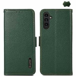 For Samsung Galaxy A16 5G KHAZNEH Side-Magnetic Litchi Genuine Leather RFID Phone Case(Green)