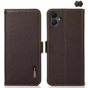 For Samsung Galaxy A06 4G KHAZNEH Side-Magnetic Litchi Genuine Leather RFID Phone Case(Brown)