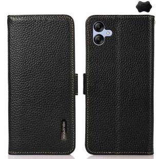 For Samsung Galaxy A07 5G KHAZNEH Side-Magnetic Litchi Genuine Leather RFID Phone Case(Black)