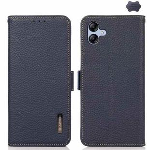 For Samsung Galaxy A07 5G KHAZNEH Side-Magnetic Litchi Genuine Leather RFID Phone Case(Blue)