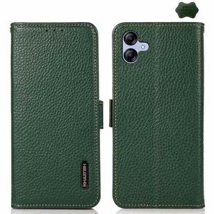 For Samsung Galaxy A07 5G KHAZNEH Side-Magnetic Litchi Genuine Leather RFID Phone Case(Green)