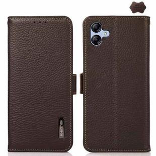 For Samsung Galaxy A07 5G KHAZNEH Side-Magnetic Litchi Genuine Leather RFID Phone Case(Brown)
