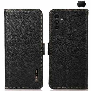 For Samsung Galaxy A17 5G KHAZNEH Side-Magnetic Litchi Genuine Leather RFID Phone Case(Black)