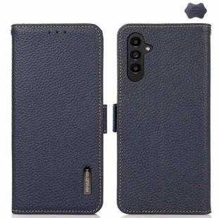 For Samsung Galaxy A17 5G KHAZNEH Side-Magnetic Litchi Genuine Leather RFID Phone Case(Blue)