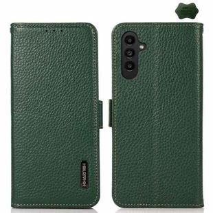 For Samsung Galaxy A17 5G KHAZNEH Side-Magnetic Litchi Genuine Leather RFID Phone Case(Green)