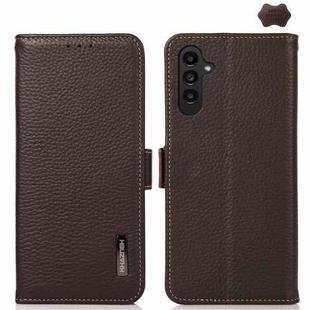 For Samsung Galaxy A17 5G KHAZNEH Side-Magnetic Litchi Genuine Leather RFID Phone Case(Brown)