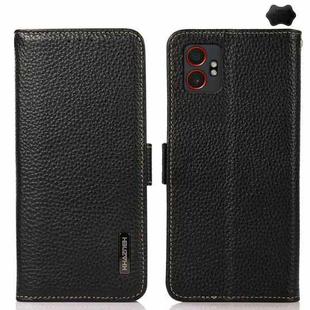 For Samsung Galaxy XCover7 Pro KHAZNEH Side-Magnetic Litchi Genuine Leather RFID Phone Case(Black)