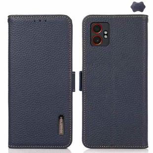 For Samsung Galaxy XCover7 Pro KHAZNEH Side-Magnetic Litchi Genuine Leather RFID Phone Case(Blue)