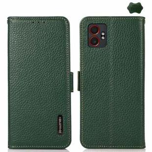 For Samsung Galaxy XCover7 Pro KHAZNEH Side-Magnetic Litchi Genuine Leather RFID Phone Case(Green)
