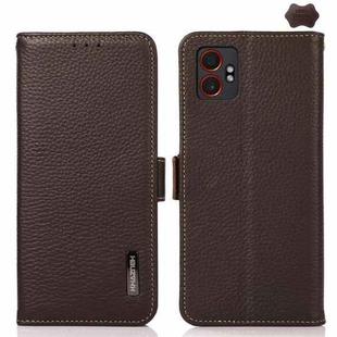 For Samsung Galaxy XCover7 Pro KHAZNEH Side-Magnetic Litchi Genuine Leather RFID Phone Case(Brown)