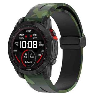 For Garmin Fenix 7S Magnetic Folding Black Buckle Color Printed Silicone Watch Band(Camouflage Green)