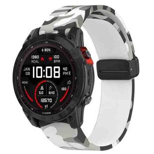 For Garmin Fenix 7 Magnetic Folding Black Buckle Color Printed Silicone Watch Band(Camouflage White)