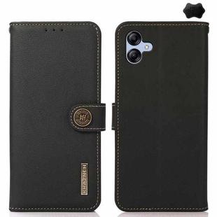 For Samsung Galaxy A07 5G KHAZNEH Custer Genuine Leather RFID Phone Case(Black)