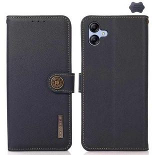 For Samsung Galaxy A07 5G KHAZNEH Custer Genuine Leather RFID Phone Case(Blue)
