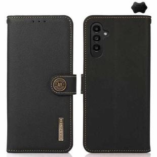 For Samsung Galaxy A17 5G KHAZNEH Custer Genuine Leather RFID Phone Case(Black)