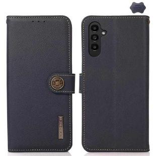 For Samsung Galaxy A17 5G KHAZNEH Custer Genuine Leather RFID Phone Case(Blue)