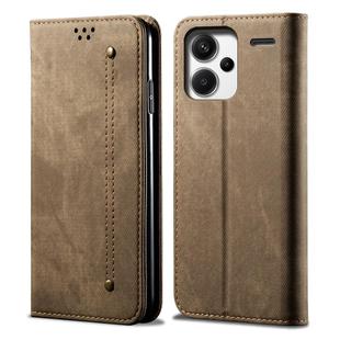 For Redmi Note 13 Pro+ Denim Texture Casual Style Horizontal Flip Leather Case(Khaki)