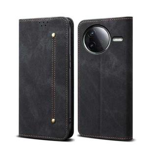 For Redmi K80 Denim Texture Casual Style Horizontal Flip Leather Case(Black)