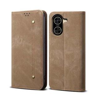 For Redmi A5 4G 171.7mm / Poco C71 Denim Texture Casual Style Horizontal Flip Leather Case(Khaki)
