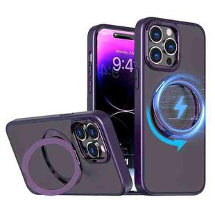 For iPhone 14 Pro Max Wing Series MagSafe Magnetic Ring Holder Phone Case(Dark Purple)