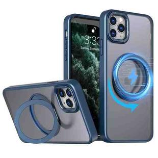 For iPhone 11 Pro Max Wing Series MagSafe Magnetic Ring Holder Phone Case(Blue)