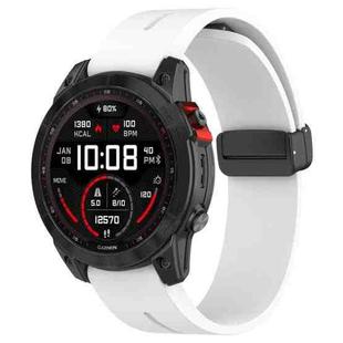 For Garmin Fenix 7X Magnetic Folding Black Buckle Silicone Watch Band(White)