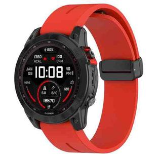 For Garmin Fenix 7X Magnetic Folding Black Buckle Silicone Watch Band(Red)