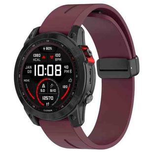 For Garmin Fenix 7 Magnetic Folding Black Buckle Silicone Watch Band(Wine Red)