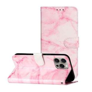 For iPhone 16 Pro Max Colored Drawing Marble Pattern Leather Phone Case(Pink Marble)