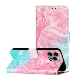 For iPhone 16 Pro Max Colored Drawing Marble Pattern Leather Phone Case(Pink Green Marble)