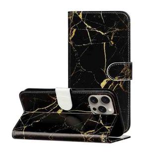 For iPhone 16 Pro Colored Drawing Marble Pattern Leather Phone Case(Black Gold Marble)